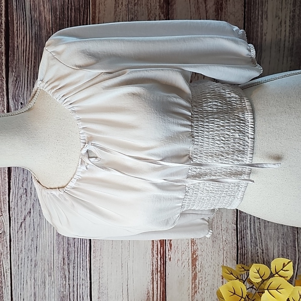 NEW COTTON ON WHITE 3/4 SLEEVE PULLOVER ELASTIC WAIST CROP TOP